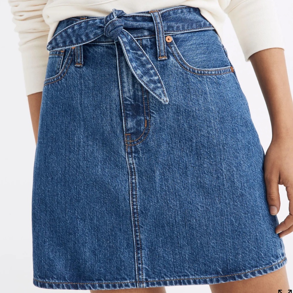 Madewell Rigid Denim Straight Mini Skirt in Haydel Tie-Waist Edition 26 new